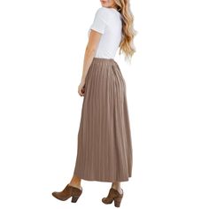 Khaki Elastic Waist Pleated Button Midi Skirt Casual Workwear Maxi Skirt With Button Closure, Casual Maxi Skirt With Button Closure For Work, Casual Fitted Maxi Skirt With Button Closure, Spring Button-up Brown Skirt, Button Midi Skirt, Petticoat, Midi Skirt, Elastic Waist, Elastic