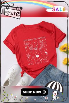 Summer Women T Shirt Versatile 100% Cotton Universe Space Stars Print Short Sleeve Oversized Tshirts Casual Graphic Tee Tops Relaxed Fit T-shirt With Star Print For Spring, Oversized Cotton T-shirt With Star Print, Cotton T-shirt With Star Print Short Sleeve, Cotton Star Print Relaxed Fit T-shirt, Space-themed Graphic Print Cotton T-shirt, Women's Outfits By Occasions, Space Stars, Women T Shirt, Tshirts Online