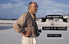 a man standing in the snow with a camera on his shoulder and quote about seeing special and show it to the camera