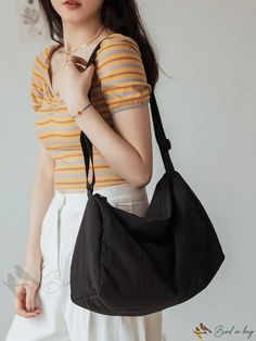 Bird in Bag - Leather Hobo Bag for Adults Versatile Black Shoulder Bag For School, Versatile Black Canvas Satchel, Versatile Black Hobo Bag For Daily Use, On-the-go Pouch Shoulder Bag, Casual Black Hobo Bag For On-the-go, Black School Satchel With Single Shoulder Strap, Black Pouch Hobo Bag For Daily Use, Versatile Black Hobo Bag For On-the-go, Versatile Black Shoulder Bag For Everyday Use