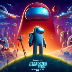 the poster for disney's upcoming animated movie, among us with an image of a man standing in front of a space station