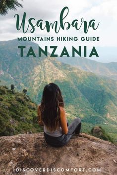 a woman sitting on top of a mountain with the words usana mountains hiking guide in green