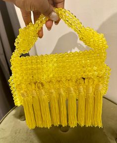 Handmade yellow bead bag Gold Beaded Beach Bag, Rectangular Party Bag With Beaded Fringe, Yellow Top Handle Shoulder Bag For Party, Rectangular Party Bags With Beaded Fringe, Yellow Handheld Party Bag, Yellow Beaded Rectangular Bag, Yellow Beaded Party Bag, Handmade Yellow Top Handle Bag, Trendy Handmade Yellow Bag