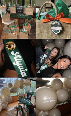 collage of photos including balloons, signs and banners