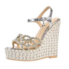 Shop Rhinestone Hollow out Platform Wedge Sandals Bohemia Ankle Strap Sandal color Beige for Anniversary, Beach, Honeymoon, Travel with worldwide Free shipping & Free return. Ankle Strap Heels With Rhinestones For Summer, Summer Rhinestone Ankle Strap Heels, Silver Wedge Sandals For Summer, Gold Rhinestone Wedge Sandals For Beach, Synthetic Wedge Sandals For Beach Party, Platform Wedge Sandals For Beach Party, Party Wedge Sandals For Beach Season, Party-ready Synthetic Wedge Sandals For Beach Season, Party Wedge Heels For Beach Season