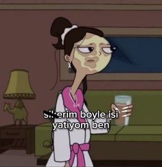 a cartoon character holding a glass with the caption saying, she's rim bolye is yahoom ben