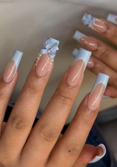 Spring Coquette Nails, Blue Bow Nails, Blue Coquette Nails, Cold Nails, Nail Ideas Gel, Nails With Bows, Nail Inspo Acrylic, Cut Dog Nails, Nails With Blue