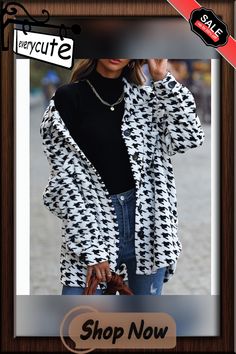 Black White Houndstooth Flannel Turndown Collar Jacket Collar Jacket, White Houndstooth, Turndown Collar, Winter Jackets, Fall Winter, Jackets & Coats, Black White, Black And White, Collar