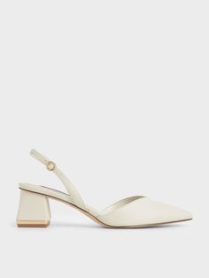 Trapeze Heel Slingback Pumps Charles And Keith Shoes, Bridal Heels, Faux Leather Heels, Low Heel Shoes, White Heels, Wedding Heels, Charles Keith, Slingback Heel, Slingback Pump