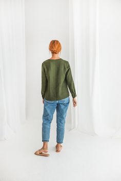 Classic linen button up shirt ANGELIA white linen shirt | Etsy Everyday Long Sleeve Linen Tops, Green Linen Button-up Blouse, Fall Ramie Tops, Fall Long Sleeve Ramie Blouse, Relaxed Fit Linen Long Sleeve Blouse, Relaxed Fit Linen Blouse With Long Sleeves, Casual Long Sleeve Ramie Blouse, Green Linen Shirt, White Linen Shirt