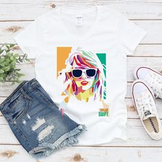 a t - shirt with an image of a woman wearing sunglasses