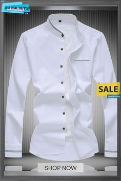 Men's Shirt Button Up Shirt Summer Shirt Casual Shirt White Navy Blue Blue Light Grey Light Blue Long Sleeve Plain Solid Colored Standing Collar Work Daily Clothing Apparel Basic Casual Cotton Shirt With Stand Collar And Button Cuffs, Stand Collar Shirt With Button Closure For Work, White Long Sleeve Shirt With Button Closure, White Long Sleeve Shirt With Buttons, White Long Sleeve Buttoned Shirt, White Stand Collar Top With Button Closure, White Stand Collar Shirt With Button Closure, White Long Sleeve Shirt With Placket, Stand Collar Shirt For Workwear