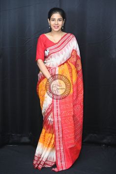 Weaver communities of Maniabandha and Nuapatana of Odisha traditionally weave this kind of saree. Common motifs are star, temple, conch, rudraksh, fish, chakra, lotus etc. The inspiration of all its designs comes from nature. It is the best of single ikat; one of warp and weft is tied and dyed prior to weaving. The borders and the pallas have tremendous variety and each one of them is attractive and praiseworthy. Specification:  Occasion: Festive Wear Fabric: Khandua Cotton Primary Color: White Chakra Lotus, Les Chakras, Festive Wear, Handloom Saree, Cotton Saree, Blouse Piece, Festival Wear, Red Yellow, Silk Sarees