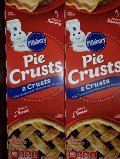 two boxes of pie crusts on display for sale