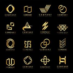 the logos for different companies are shown in gold and black colors on a dark background