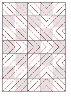 the quilt pattern is shown in red and white, as well as an orange line