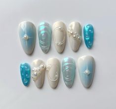 Greetings and welcome to my store. Hope you find a style you like . 𝐌𝐚𝐭𝐞𝐫𝐢𝐚𝐥: I only work with high quality materials to create sturdy & long-lasting luxury press on nails that you can trust on. My nails will last for: 1- 2 days using adhesive tab (provided with the nail set) 2- 3 weeks using nail glue. You can reuse all of the nails multiple times if you take care of them.  𝐒𝐢𝐳𝐞: XS : 14mm, 11mm, 12mm, 10mm, 8mm S: 15mm, 12mm, 13mm, 11mm, 8mm M: 16mm, 12mm, 13mm, 11mm, 9mm L: 18mm, Hawaii Nails Simple, Nail Inspo Hawaii, Koi Pond Nails, Mercury Nails, Water Droplet Nails, Japanese Inspired Nails, Builder Gel Nails Design, Jellyfish Nails, Friend Nails