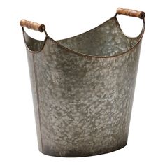 a large metal bucket with handles on an isolated white background for use as a planter