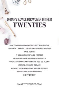 an advertisement for opah's advice for women in their twenties