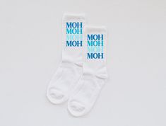 bride socks, bridesmaid, custom crew socks, wedding socks, wedding favors, custom socks, calf socks, crew socks, custom, white socks, brde ✨free shipping on US orders over $35✨ how to order - 1. select color palette 2. enter custom text in personalization section 3. add to cart ✔need help? message us! Details - - polyester blend - one size fits most Processing and Shipment - - this item ships in 3-6 bus days - in a rush? message us! - orders ship via customer selection at checkout - address at c Customizable White Socks For Gift, Customizable White Socks For Gifts, Customizable White Socks As Gift, Wedding Socks Bride, Bridesmaid Socks, Bridal Party Pajamas, Monogram Robes, Bride Pajama, Monogrammed Pajamas