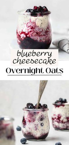 These nutritious blueberry cheesecake overnight oats will make you feel like you're eating dessert for breakfast! They're made with wholesome ingredients like whole rolled oats and chia seeds. They're sweet, creamy, and made with tangy cream cheese. This is the perfect, easy breakfast or snack to take on the go. Blueberry Cheesecake Overnight Oats, Healthy Jam, Blueberry Aesthetic, Aesthetic Lemon, White Grape Juice, Blueberry Overnight Oats, Green Smoothie Diet, Veggie Smoothies