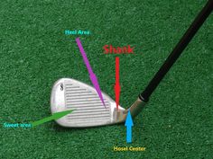 the golf club has four different types of wedges and is marked in red, green, blue, and white