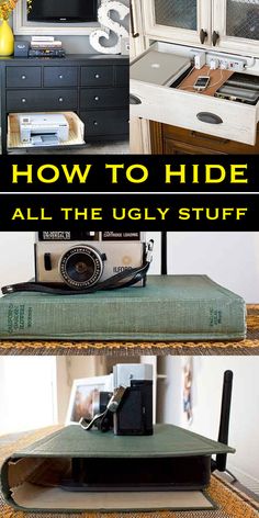 an old camera sitting on top of a book with the title 42 ingeniously easy ways to hide in your home