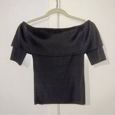 New With Tag Brand: Jenn Size: Small Color: Black Casual Short Sleeve Top For Evening, Chic Short Sleeve Tops For Date Night, Black Fitted Top For Evening, Black Fitted Evening Top, Elegant Short Sleeve Top For Date Night, Elegant Black Top For Night Out, Black Stretch Tops For Evening, Black Stretch Evening Tops, Black Short Sleeve Blouse For Evening