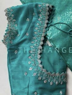 Magam Work Blouses Latest Simple, Silver Maggam Work Blouse Designs, Latest Blouse Neck Designs, Green Blouse Designs, Blue Blouse Designs, Latest Bridal Blouse Designs, Latest Blouse Designs Pattern, Cutwork Blouse Designs