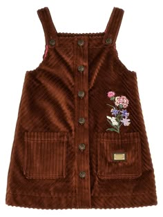 KIDS Cotton corduroy dress with floral embroidery and front buttons. Composition: 98% cotton, 2% elastane | Dolce & Gabbana Corduroy Dress Girls in Brown | FW23/24 Courdory Mini Dress, Short Brown Corduroy Dress, Spring Corduroy Mini Dresses, Corduroy Mini Dress With Pockets, Girls Corduroy Dress, Corduroy Shirt Dress, Dress With Floral Embroidery, Kids Corduroy, Feminine Chic