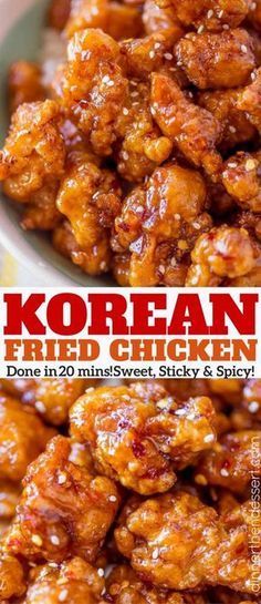 the cover of korean fried chicken done in 20 mins sweet sticky and spicy,