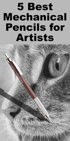 the front cover of 5 best mechanical pencils for artists, with an image of a cat's face