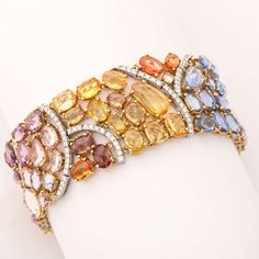 Multicolor Multi-stone Luxury Diamond Bracelet, Multicolor Diamond Bracelet For Formal Occasions, Multicolor Luxury Diamond Bracelet For Formal Occasions, Luxury Multicolor Diamond Bracelet For Formal Occasions, Multicolor Diamond Bracelet With 17 Jewels, Luxury Multicolor Diamond Bracelets, Multicolor Multi-stone Diamond Bracelet For Formal Occasions, Multicolor Gemstone Diamond Bracelet, Fine Jewelry Multicolor Gemstone Diamond Bracelet