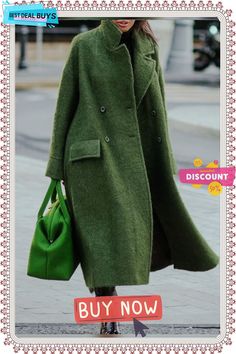 Women's Lapel Open Front Long Cardigane Casual Outwear Green Long Sleeve Wool Coat For Spring, Casual Solid Color Wool Coat, Green Wool Coat With Pockets For Fall, Casual Solid Color Wool Coat For Spring, Casual Long Spring Wool Coat, Casual Long Sleeve Spring Wool Coat, Spring Casual Long Sleeve Wool Coat, Green Winter Sweater Coat For Work, Green Winter Outerwear With Button Closure