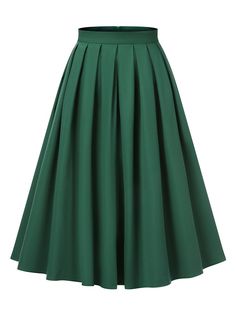 Green 1950s Solid Pleated Skirts | Retro Stage