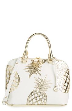 Free shipping and returns on Brahmin 'Vivian' Leather Dome Satchel at Nordstrom.com. Metallic pineapple appliqués add eye-catching tropical flair to a structured dome satchel shaped from richly pebbled leather with a versatile crossbody strap. Be A Pineapple, Pineapple Lovers, Pineapple Party, Pineapple Parties, Pineapple Decor, Bags And Purses, Hand Bags, Bags Purses, Pebbled Leather