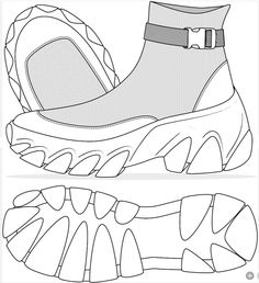 a pair of shoes that are outlined in black and white