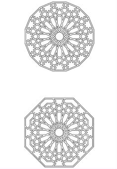 two circular designs in black and white on a white background