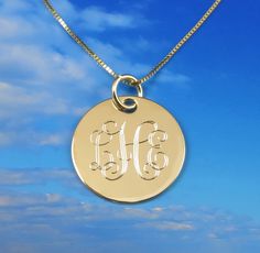 14K Solid Gold Engraved Personalized Monogram by tiposcreations, $220.00 Interlocking Monogram, Sweet 16 Gifts, Monogram Jewelry, Gold Box, Gold Engraving, Monogram Necklace, Affordable Gifts, Personalized Monogram, Box Chain