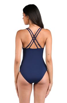 Just a sexy as a bikini, this one-piece suit flaunts your figure at every curve. A lace-up detail at the center of the bust allow glimpses of skin to peek through, while allover shirring slims and smooths for a trim look. The double, adjustable straps crisscross in back. [split] Details One piece swimsuit Underwire support Removable cups Adjustable straps Shaping fit (shirred body and tummy control) Moderate coverage in back Fabric 83% Nylon, 17% Elastane One Piece Suit, Swimwear Collection, One Piece Swimsuit, Adjustable Straps, Split, Lace Up, One Piece, Trim, Skin