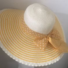 Lovely Hat For Summer Chic Yellow Summer Hats, Yellow Lightweight Sun Hat For Beach, Lightweight Yellow Sun Hat For Beach, Yellow Panama Hat With Curved Brim For Spring, Yellow Curved Brim Panama Hat For Spring, Beachy Spring Hats For Picnics, Yellow Wide Brim Panama Hat For Spring, Chic Yellow Hat For The Beach, Chic Yellow Beach Hat