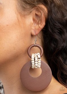 Paparazzi Beach Day Drama Brown Wooden Ring Earrings Paparazzi Jewelry Paparazzi Earrings, Wooden Jewelery, Wood Earring, Pink Jewels, Brown Earrings, African Earrings, Earring Designs, Bracelets Diy, Wooden Hoop