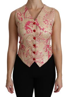 Dolce & Gabbana Pink Gold Brocade Waistcoat Vest Blouse Top Brocade Waistcoat, Vest Blouse, Gold Brocade, Dolce E Gabbana, Sleeveless Vest, Dolce & Gabbana, Vest Top, Womens Vest, Pink And Gold