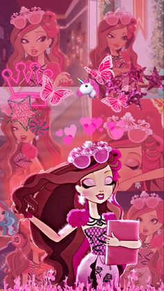 a cartoon girl with pink hair and butterfly wings