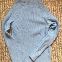 Land’s End. Never Worn Light Blue Stretch Sweater For Spring, Fitted Light Blue Sweater For Spring, Blue Fitted Casual Sweater, Fitted Blue Casual Sweater, Mock Neck Sweater, Lands End, Colorful Sweaters, Neck Sweater, Mock Neck