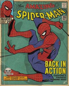 the cover to amazing spider - man comic book back in action, with an image of peter parker