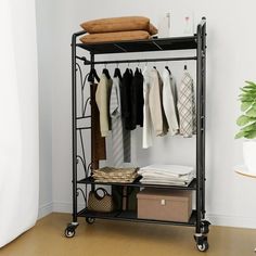 Flngr garment rack is with dimension 31.5"Lx14.17"Wx65.7"H, max load 374lbs. Besides, single hanging rod hold up to 90lbs and single wire shelf 88lbs. For someone with limited storage, this helps to keep things tidy and organized.The rolling clothing rack is designed with 4 movable wheels, you can rolls it smoothly with ease anywhere. And the 2 lockable wheels can support it to stable and not slipping.The clothes storage rack for small space can be used at anywhere you need, like entry closet, l Clothing Rack With Shelves, Metal Clothing Rack, Rolling Clothes Rack, Entry Closet, Clothes Racks, Wire Shelf, Garment Rack, Metal Clothing, Clothes Storage