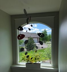 a potted plant sitting on top of a window sill