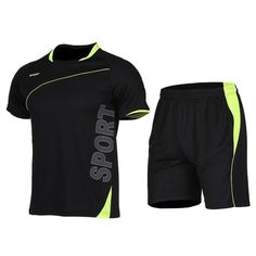 Men Jersey Breathable T-Shirt + Shorts Sportswear Set Running Suit, Gym Shirts, Mens Sportswear, Short Set, Mens Activewear, T Shirt And Shorts