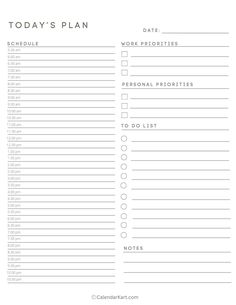 a printable to do list with the words today's plan written on it